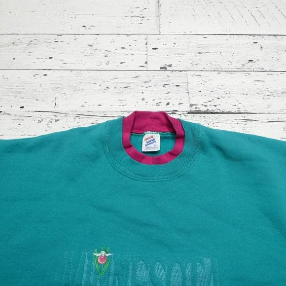 Vintage Jerzees Sweatshirt‎ Womens Large Minnesota Embroidered Crewneck USA 90s - Picture 2 of 7